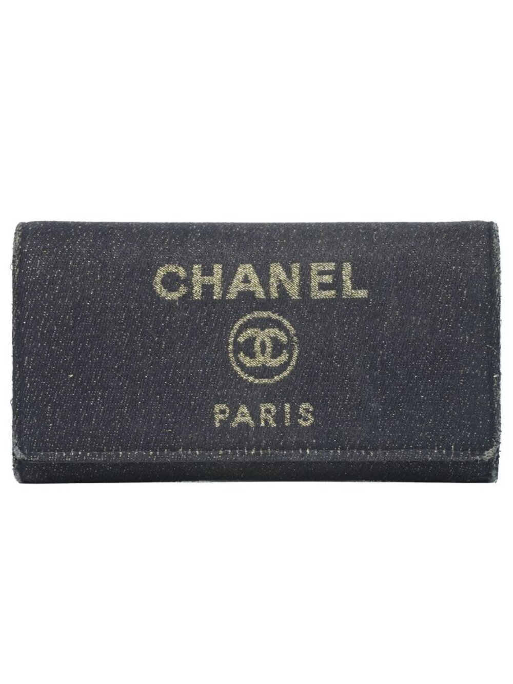 Chanel Deauville CC Logo Zip Around Wallet Denim Navy